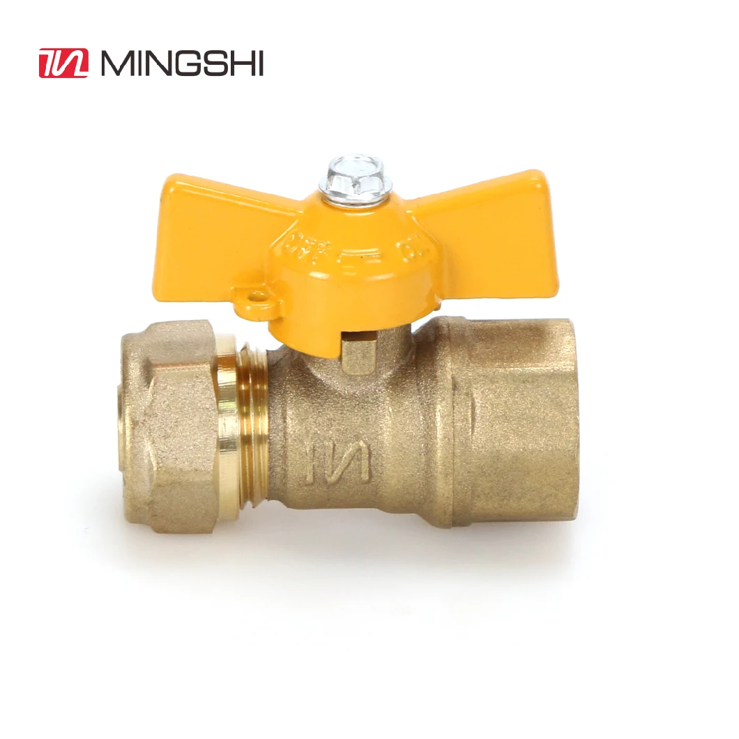 Yellow Butterfly Handle Brass Gas Valve for Pex Pipe